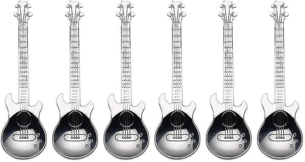 Gitarrkaffeskedar 6-pack Kreativa Söta Skedar 18/10 Rostfritt Stål Teskedar Gitarrformade