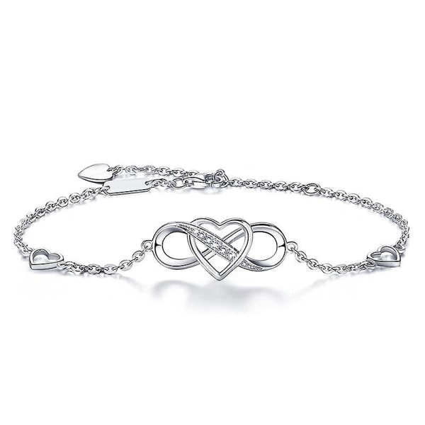 WABJTAM Damearmbånd 925 Sterling Sølv Infinity Heart Hvitgullbelagt diamant justerbart armbånd Beste morsdagsgaver til kvinner Jenter
