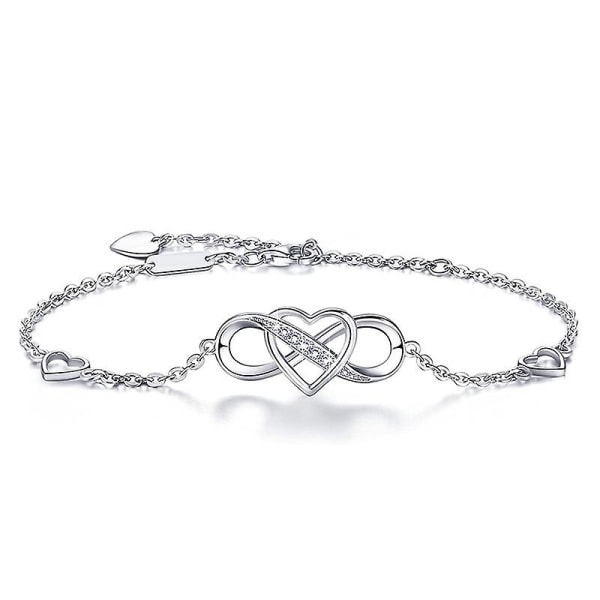 WABJTAM Damearmbånd 925 Sterling Sølv Uendelighed Hjerte Hvidguldbelagt Diamant Justerbar Armbånd Bedste Morsdagsgaver til Kvinder Piger