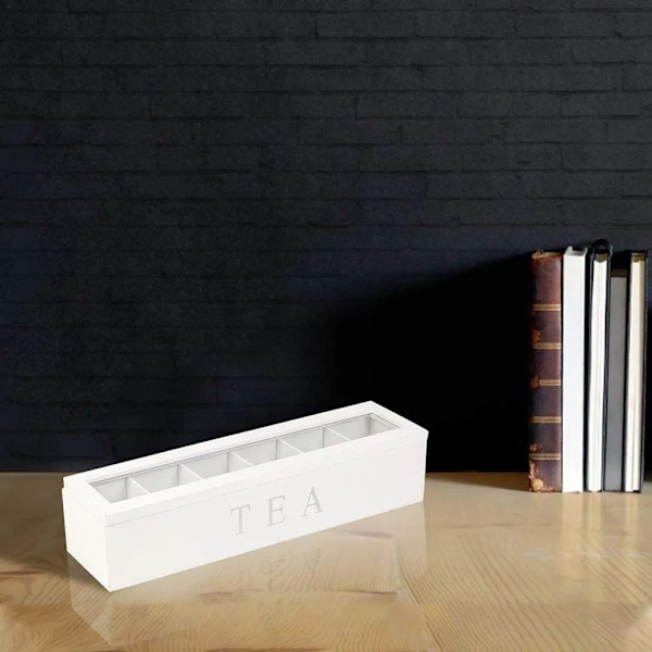 Trälåda för te | Tebox i svart | Tekista med 6 fack