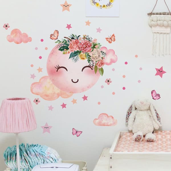 Pink Cloud Print Wall Sticker til Børneværelse, Børneværelse, Børneværelse, 1 sæt