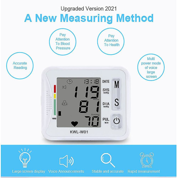 Ranteen verenpainemittari LCD suuren näytön näyttölaite verenpaineen pulssin nopeaan mittaukseen