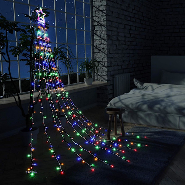 Julepynt Utendørs Stjernelys, 317 LED 10ft X 9 Vannfall 8 Lysmoduser for Hage Hage Feriedekor (Flerfarget, Fjernkontroll)