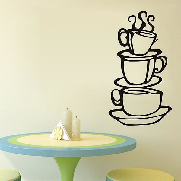 12 tommers kaffiveggklistremerer Kaffeveggkunst klistremerer Kaffetid klistremerer DIY flyttbare kaffeskilt veggdekor klistremerer med kaffekopper skilt for kaffebarer