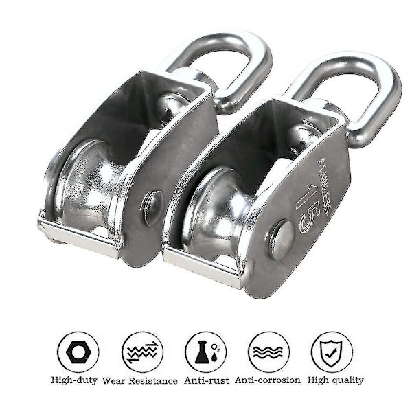 M15 304 ruostumaton teräs yksi rulla, 15mm yksi rulla lohko rulla, nosturi kääntyvä koukku sileä vaijeri kaapeli kuormitus 77lbs/35kg (6 kpl)