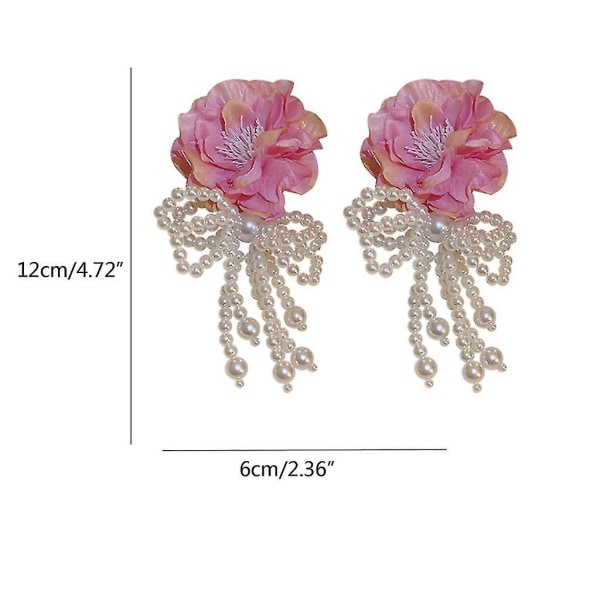 Boho stora blommiga örhängen Romantiska överdrivna blommor pärlor tofs örhänge (rosa)