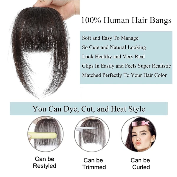 Clip In Bangs 100% Human Hair Bangs Clip In Hair Extensions Clip On Bangs Mörkbrun Clip In Bangs Riktigt människohår Falsk lugg för naturligt hår
