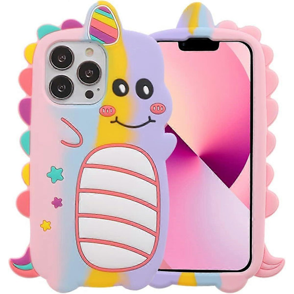 3D Enhörningfodral för iPhone 13 Pro Max, iPhone 13 Pro Max Enhörningfodral, 3D Söt Cartoon Barn Flickor Kvinnor Enhörning Form Mjuk Silikonfodral - Regnbåge