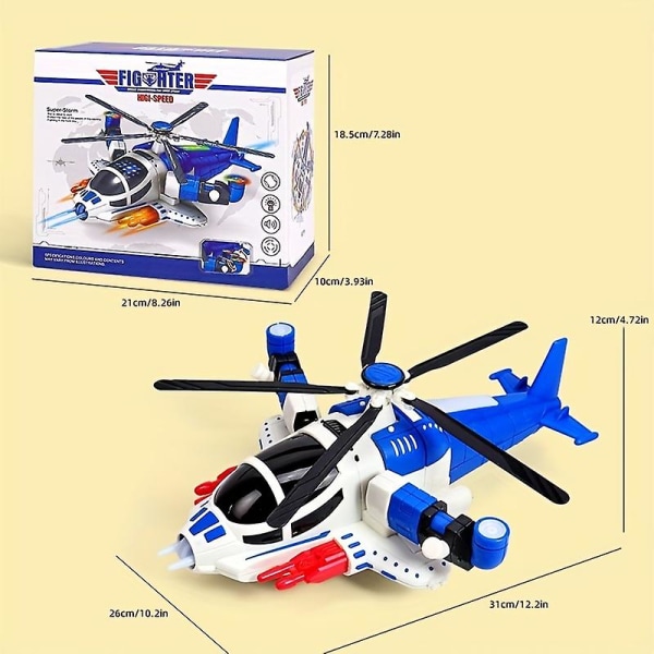 Elektrisk Universal Transformable Fighter Barneleke Lys Musikk Helikopter（blått）