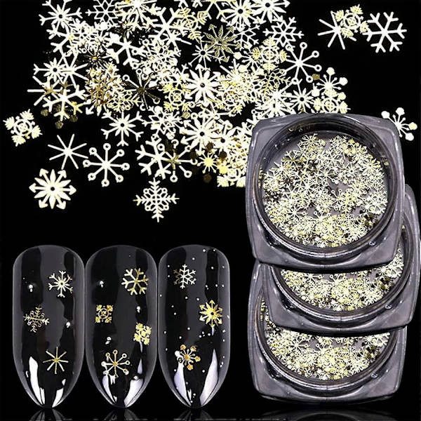 3 Ask 250 st julnagelkonstglitter Snöflingor Guld Metall Nagelsekvenser 3D Nagelförbättringar Julglitter Nagelförbättring Dekoration Manikyrspetsar Gel