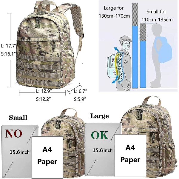 Poikien reppu, vedenpitävä lasten koululaukku, ulkoilureppu, retkeilyreppu, camo-reppu (amy vihreä, pieni) - Snngv