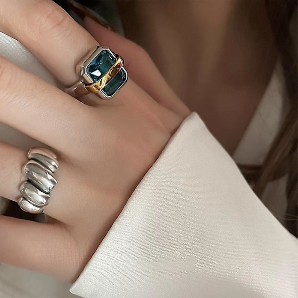 Kvadratisk simulerad diamantring linje Ring set