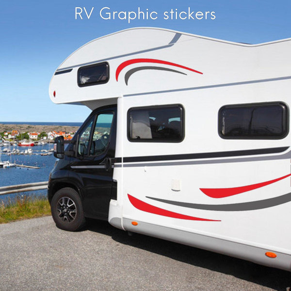 RV Autocamper Universal Body Sticker DIY Stripes Graphics Decal Sticker Dekoration Til Caravan Trailer（Red Grey）