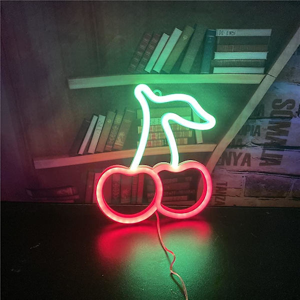 Dekorativ Hängande Neonlampa i Form av Körsbär - 22.5*19.2*2cm Drivs med USB eller Batterier för Hem, Sovrum, Bar, Restaurang, Jul, Födelsedagsfest, Vägg