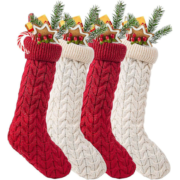 4-pack 46 cm Stickade Julstrumpor Klassiska Långa Strumpor för Familjens Julparty Dekorationer