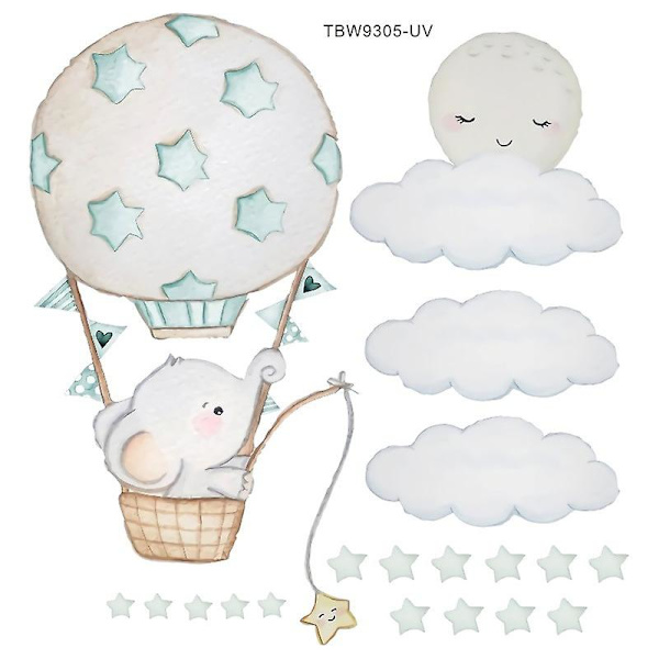 Tegneserie Elefant Luftballon Vægklistermærke Børneværelse Baby Børnehave Dekoration, 1 sæt-31cm*32cm