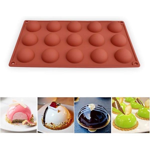 15-hålig Halvklots Silikonform, 3-pack Bakform för att göra Choklad, Kakan, Gelé, Kupol Mousse