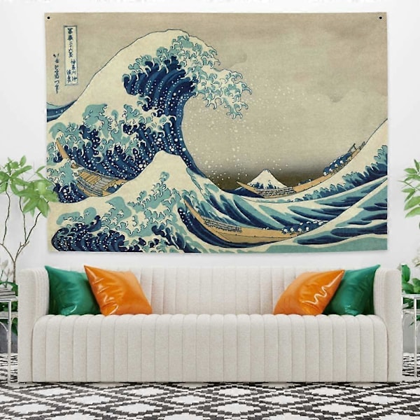 Väggdekor 180x120CM Vågtäcke Havsvågstäcke Den Stora Vågen utanför Kanagawa Katsushika Hokusai Trettiosex Vyer Mount Fuji Väggbonad