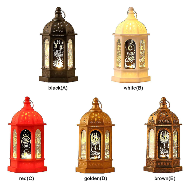 Led Ramadan Lyhty valot Eid Mubarak Led tuulilamppu Monivärinen muovi + lasi Retro Ainutlaatuinen söpö kodin sisustus (musta)
