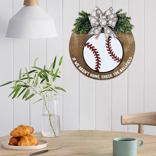Baseball Välkommen Dörrskylt | 11,81 X 11,81 Tum Trä Gårdshus Välkommen Skylt - Runda Välkommen Kransar För Entrédörr, Gårdshus Hem Veranda Alla Säsonger O
