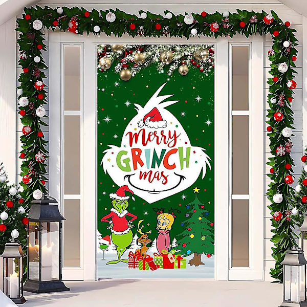 Juldörröverdrag Merry Grinchmas Font Veranda Skylt Vinter Nyår Jul Dekorationer Och Tillbehör För Hemfest
