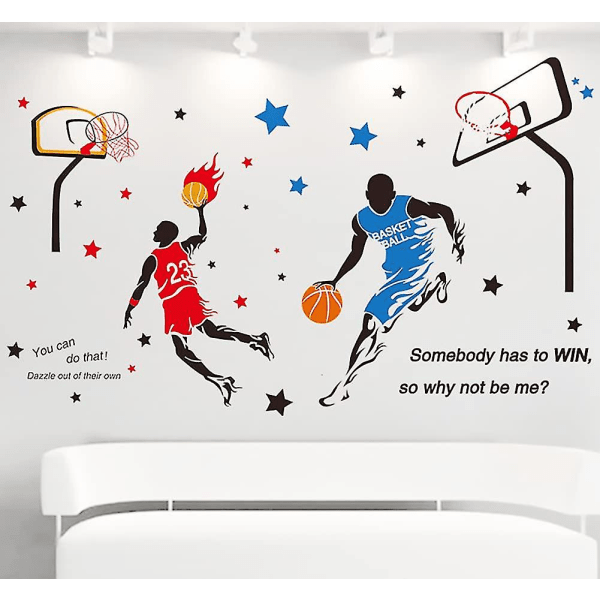Heytea 3d Basketballspiller Vægoverføringsbilleder Dekorer til drengeværelse,sports vægdekaler klistermærker, Basketball Slam Dunk vægklistermærker til drenge soveværelse