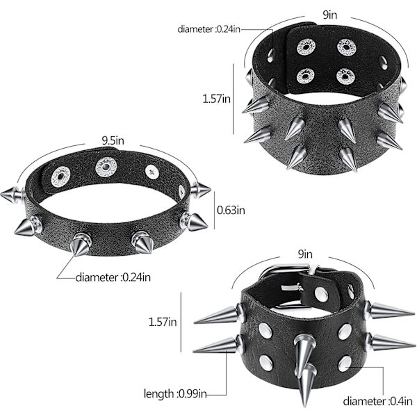 6 stycken Punk Spikade Armband Nitar Armband Läder Nitar Armband Manschett