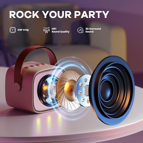 Mini Karaoke-maskin för barn, Bärbar Bluetooth-högtalare med trådlös mikrofon, Julgåvor för flickor 4-10 år (Rosa)