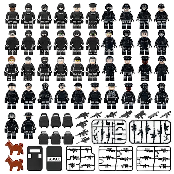 Militär Svart Swat Minifigur Barn Montering Byggsten Dockleksak Små Partikel Tillbehör Delar Sköld（L-24）