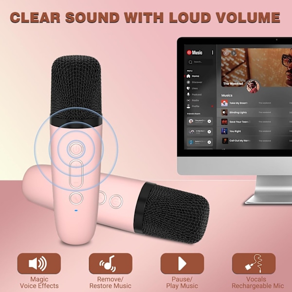 Mini Karaoke-maskin för barn, Bärbar Bluetooth-högtalare med trådlös mikrofon, Presenter till pojkar och flickor 4-10 år gammal födelsedag julfest (Rosa)