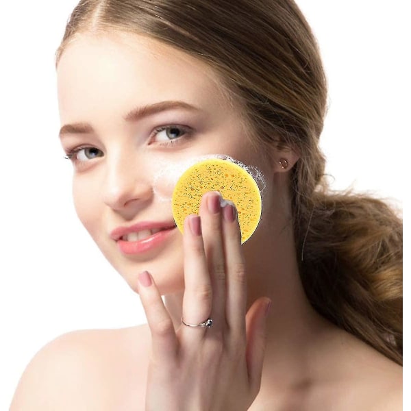 10 stk rensesvampe til ansigt, ansigtssvampe Rensende genanvendelig komprimeret cellulose ansigtssvamp (rund, gul) (10 stk)