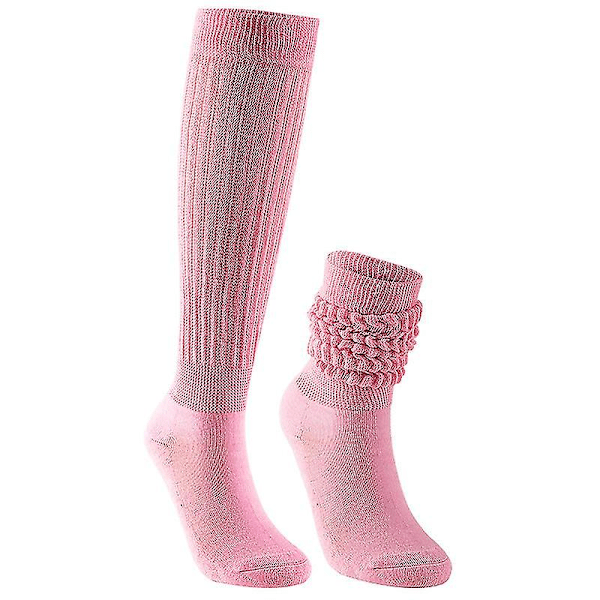 2 par damstrumpor i bomull, slouch-strumpor, knähöga boots strumpor (rosa)