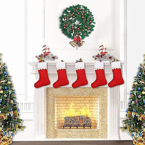 Julstrumpor i Bulk 15\" Röda Filt Julstrumpor Set Julröda Och Vita Julstrumpor Juldekorationer Fest Ornament (12-pack)