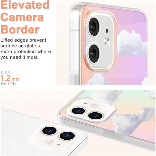 Sött genomskinligt kristallfodral för iPhone 12, för iPhone 12 Pro 6,1 tum 2020 släppt, stötsäkert PC + TPU stötfångarskydd för vitt moln färgat himmel De