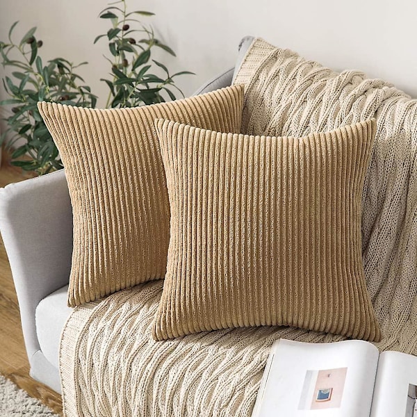 2-pack Corduroy Mjuk Enfärgad Dekorativ Fyrkantig Prydnadskudde Överdrag Set Kuddfodral Örngott För Soffa Sovrum Bil 66 x 66 cm Khaki