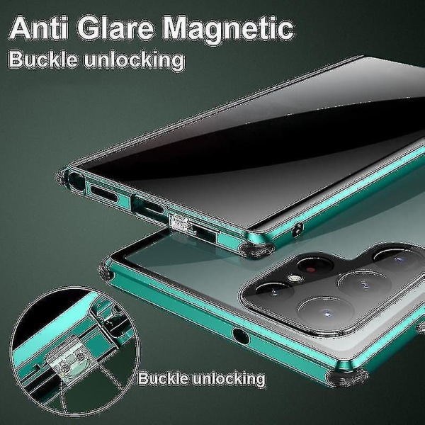 Anti Peeping Privacy case, joka on yhteensopiva Samsung Galaxy S22 Ultra/s22:n kanssa, kaksipuolinen karkaistu lasi, magneettinen cover(Galaxy S22 Ultralle, vihreä)