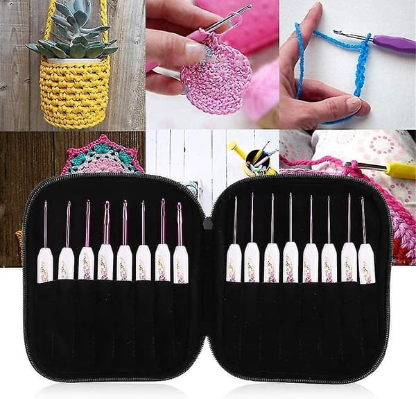 Clover hæklekrogssæt 16 stk. med bærbart etui til DIY håndstrikkekunst til elskere (blå)