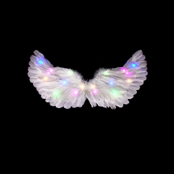 Multicolor Light Up Angel Wings og Halo med LED-lys, Wings Costume til voksne børn（80*40 cm，Hvid）