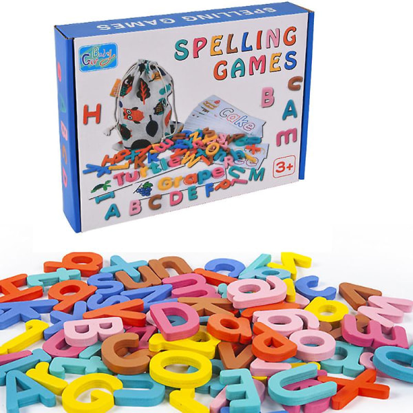 Bokstavsigenkänning Stavningsspel Trä alfabetet Inlärningskort Ordövningar Pedagogiska leksaker för barn