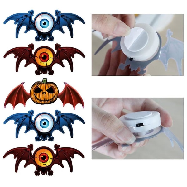 10 st Halloween-fladdermöss Dekoration PVC Fladdermus Nattlampa 3D Glödande Fladdermus LED Väggdekor för Halloween Vardagsrum Sovrum Bakgård Gräsmatta Tak Trädgårdsfest