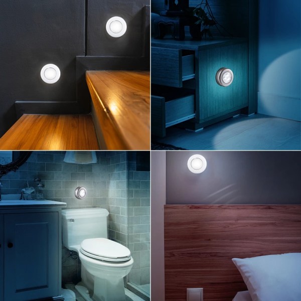 1 st Bärbar LED-nattlampa Batteridriven garderob Nattlampa Trådlös sänglampa för sovrumsbelysning i hemmet (3 LED, silver)