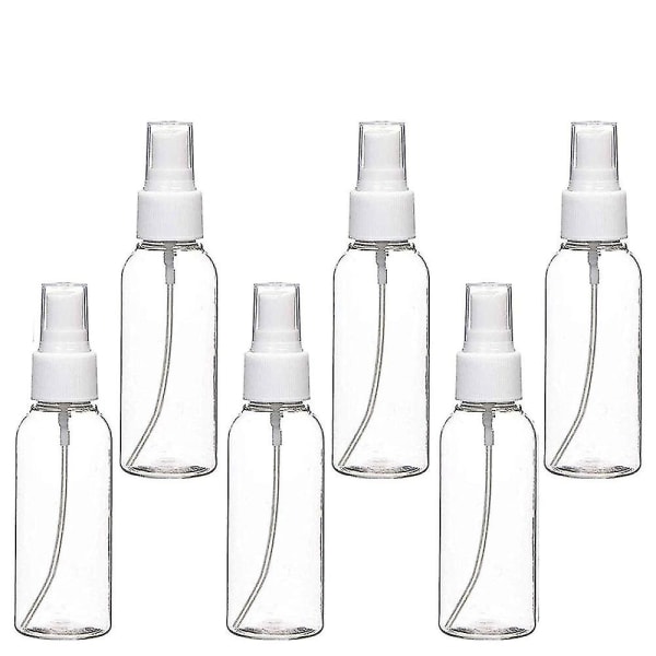 Sprayflasker, 50 ml klar tomme fin tåge plast mini rejseflaskesæt, små genopfyldelige væskebeholdere (6 pakke)