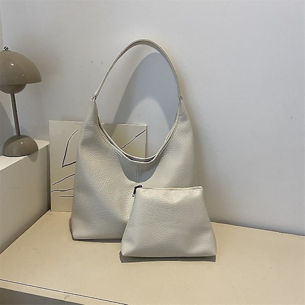 Håndtaske 2 PCS/SET Fashion Læder Tote Taske til Kvinder Tendens Kvinde Enkelt Stor Høj Kapacitet Skuldertaske Håndtasker（40cmx38cmx10cm，Beige）