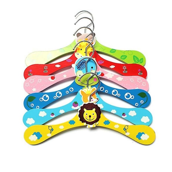 Kids Cartoon Wooden Hangers for Clothes & Pants - Heavy Duty Hangers with Hook Organizer - Baby Children Wooden Hangers for Clothes Hangers - 6 Pcs