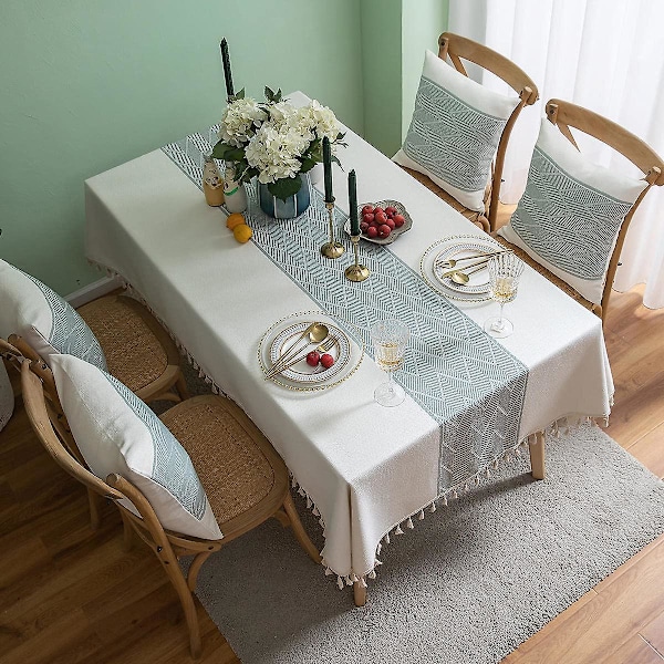 Rektangulära Dukar för Matbord, Stickad Broderi, Texturerad Tofs, Bomull Linne Dekorativ Avlång Bordsduk för Kök Matplats Picknick (140