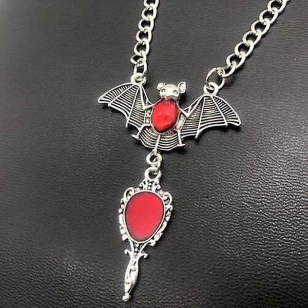 Halloween Gothic Bat Cross Pendant Halskjede Scarlet Mirror Choker for Kvinner