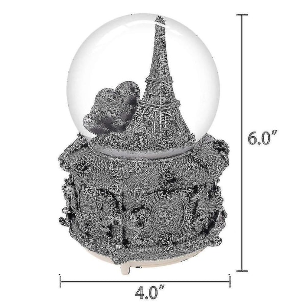 Paris Eiffeltårnet Snøklode Musikboks Med Automatisk Snøfall Og Fargerike Lys, 100mm 6\" Høy JU