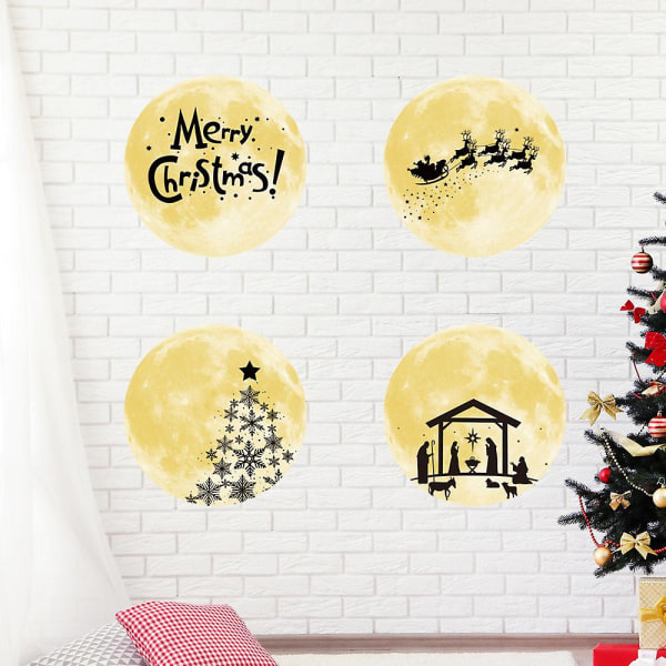 Julglöd väggglasklistermärken som lyser i mörkret för hemdörr Fönster sovrum badrum juldekaler 4st