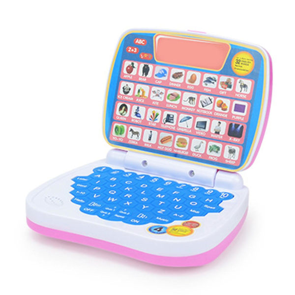 Bärbar leksaksdator, bra simulering, bokstäver, siffror, form, lärande, multifunktionell, bärbar, smart, förskolebarn, födelsedagspresent (rosa)