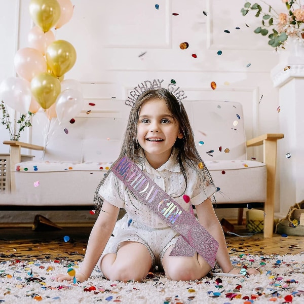 Fødselsdagspige Sash Fødselsdag Tiara Til Kvinder Sæt, pink